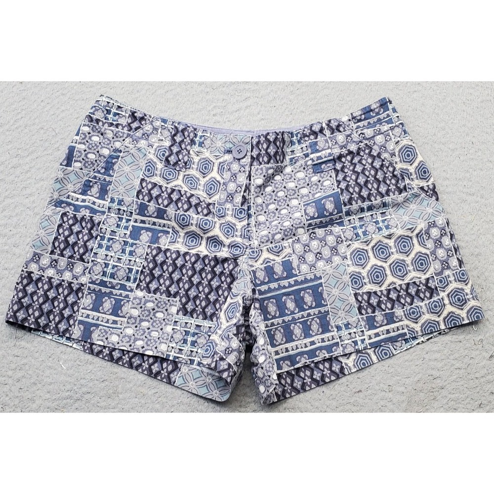 New York & Company Chino Shorts Women's 6 Multi Patterned Stretch Slash Pocket